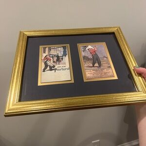 Vintage gold framed and matted Pinehurst golf postcards art